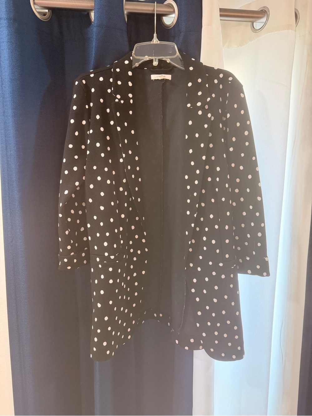 Maurices Black and White Polka Dot Open Blazer